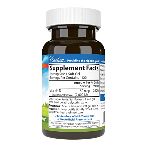 Carlson Vitamin D3, 2000 IU (50 mcg), Immune Support, Bone Health