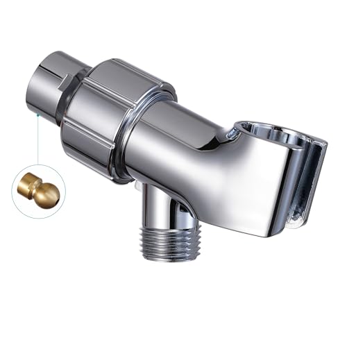 GwernKB Handheld Shower Head Holder with Adjustable Brass Swivel Ball for Connecting Shower Arm and Hose, Universal 1/2 Inch IPS Female Inlet and Male Outlet, Chrome Finish