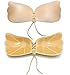Reusable Adhesive Bra Push Up Bra Strapless Bra with Drawstring Invisible Silicone Backless Bras for Women Beige B