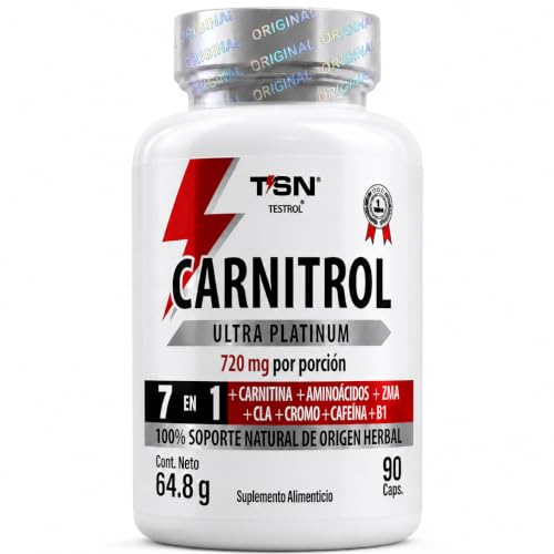 CARNITROL | PreEntreno 7 en 1 para Energía y Enfoque – 220 mg Cafeína por cápsula más L-Carnitina, ZMA, CLA, Picolinato de Cromo, B1 y D-TOX plus | TSN Testrol