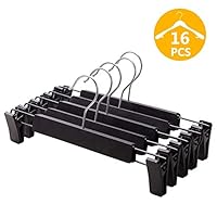 VEHHE Pants Hangers Skirt Hangers, 16 Pack Black Plastic Dress Trousers Pant Hanger with Non-Slip Big Clips and 360 Rotatable Hook (Black) (Black)