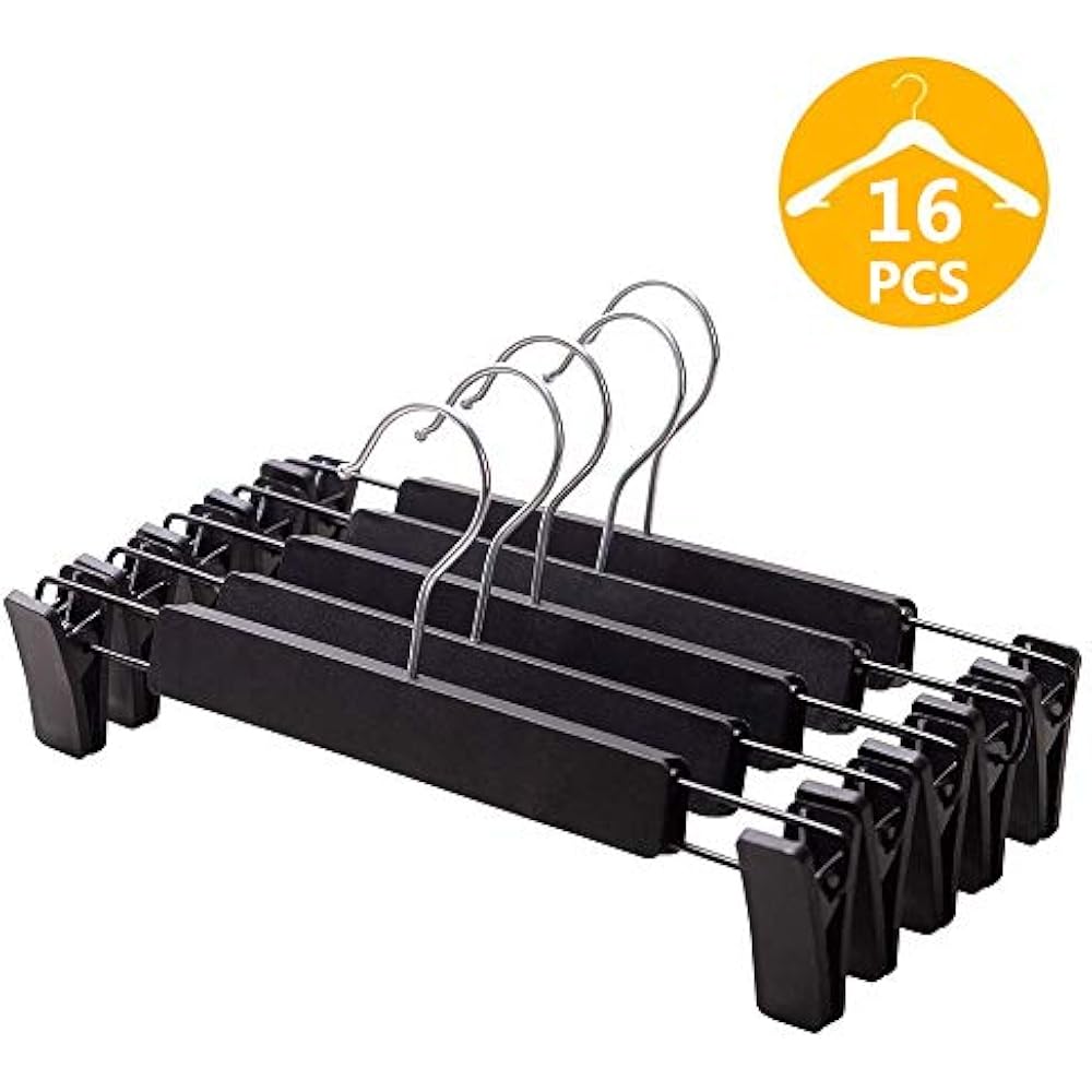 Pants Hangers Skirt Hangers, 16 Pack Black Plastic Dress Trousers Non