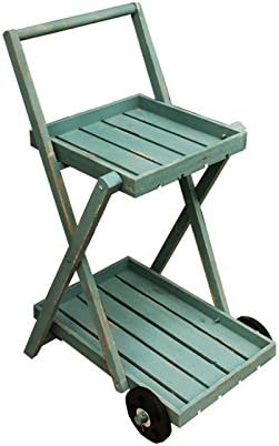 LSJT Nostalgic Style Plant Stand Pulley Trolley Rustic Style Wooden Distressed Retro Multi-layer Flower Pot Holder