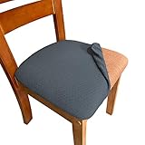 Melaluxe Stretch Dining Room Chair Seat Covers, Removable Washable Jacquard Anti-Dust Upholstered Kitchen Chair Seat Cushion Slipcovers (Dark Grey,Pack of 4)