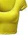 Basic Solid Scoop Neck Slim Fit Short Sleeve Crop Tops Yellow Size S