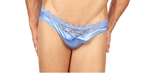 Men's Smooth Satin and Lace Panty (Large, Periwinkle)