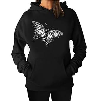 Amazon.com: Lin's Women's Black-and-White Butterfly Hoodie ...