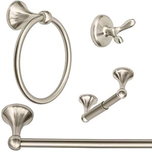 WholesalePlumbing 4-Piece Bathroom Hardware Accessory Set With 24" Towel Bar - Satin Nickel