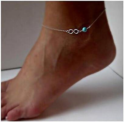 GYJUN Women's Simple Good Luck 8 Word Turquoise Beaded Chain Beach Yoga Anklet