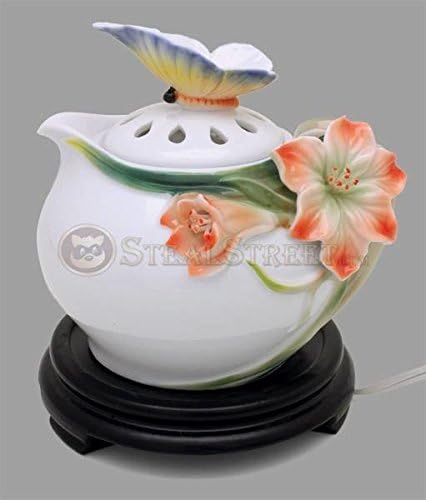 Handpainted Lily and Butterfly Porcelain Oil Warmer Electric Lamp Diffuser