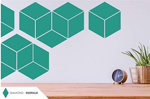 Suber Geometrics | Diamond Cork Wall Tiles | 12 Pack Self-Adhesive | 15cm/5.9" Each Side | Pin Board/Bulletin Board/Notice Board / 3D Design | Wall/Floor/Covering Decoration (Emerald)