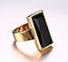 MEALGUET Stainless Steel Gold Plated Rectangle Large Glass Women's Fashion Cocktail Ring, Black, Size 9