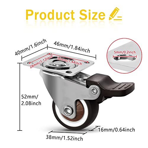 Molen 1.5" Low Profile Casters Wheels Soft Rubber