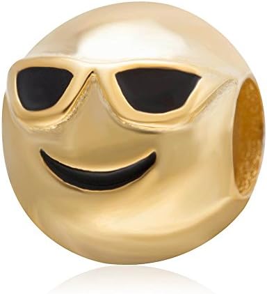 Choruslove Gold Plated Emoji Face Charm Authentic 925 Sterling Silver QQ Expression Bead for European Snake Chain Bracelet Jewelry (Proud&Sunglasses)