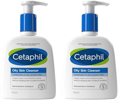 Cetaphil Oily Skin Cleanser, 473ml, Face Wash, For Combination to Oily Sensitive Skin, With Niacinamide (Pack of 2)