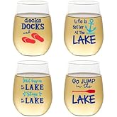 Set of 4 Shatterproof Designer 16 oz Plastic Wine Glasses MADE in the USA (LAKE)
