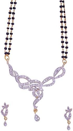 Aditri Women's CZ Mangalsutra Earrings Set (Gold Plated) (MS T M 95) White