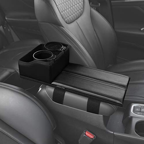 KMMOTORS Multi_Func Armrest Cover Officially Licensed Custom Auto Armrest Cushion Center Consoles Rest, Cup Holder, Organizer for Car Motor Auto Vehicle (Black)