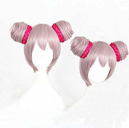 12-Inch Light Pink Anime Wig with 2 Clip on Buns for Women/Girls for Daily Wear, Cosply, Parties and Halloween