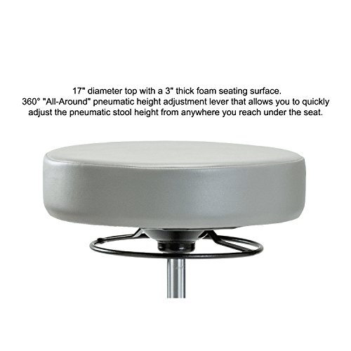 PERCH Stella Rolling Height Adjustable Salon & Spa Stool for Hardwood or Tile | Workbench Height 21-28.5 Inches | 300-Pound Weight Capacity | 12 Year Warranty (Charcoal Vinyl)