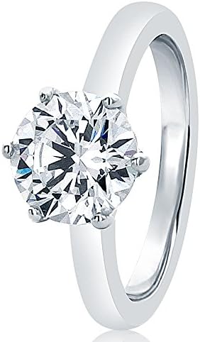 925 Sterling Silver Ring Round 2 carat CZ Stone 6 prong Classic Solitaire Wedding Engagement Ring 8MM (Size 5 to 10)