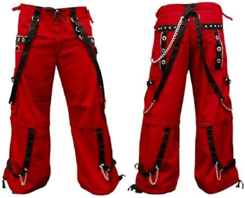 Prime Quality Gothic Men's Gothic Red Trouser Red Threads Black