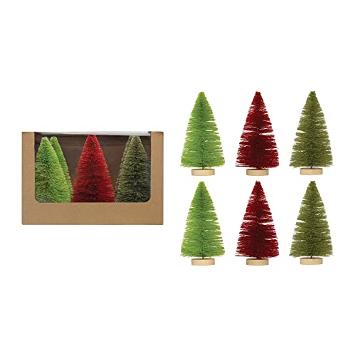 Creative Co-Op 2-1/2" Round x 6" H Sisal Bottle Brush Trees w/Wood Bases, Burgu…