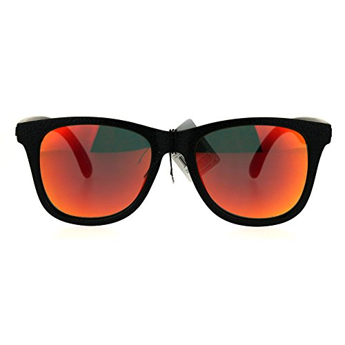 KUSH Sunglasses Unisex Classic Square Textured Black Frame Red Mirror Lens