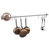 Lyon Stainless Steel Gourmet Kitchen 47.25 Inch Wall Mount Rail and 10 S Hooks Set Utensil Pot Pan Lid Rack Storage Organizer , Silver ()