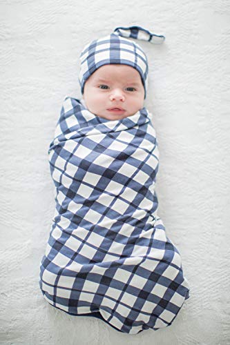 Matching Delivery Robe and Swaddle Blanket Set Mom and Baby (S/M 2-10, Blue Gingham) - Thumbnail 2