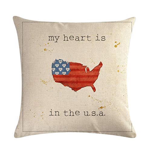 Homedy 4 Pack Throw Pillow Covers,Patriotic American Flag July 4th Inspired,USA Flag Cotton Linen Pillow Cases Couch Cushion Cover 18 X 18 Inch