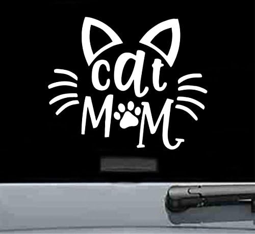 JS Artworks Cat mom Vinyl Decal Sticker (White)