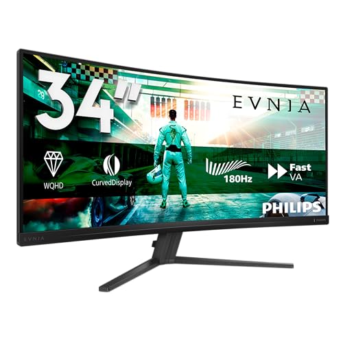 Philips 34M2C3500L 34 Zoll UW-QHD-Monitor, Curved, 180 Hz, schnelles VA-Panel, 0.5 ms MPRT, Adaptive Sync, HDR10, FreeSync Premium, (3440 x 1440, 2 x HDMI 2.0, DP 1.4), Dunkel grau