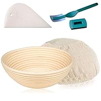 KoHuiJoo Bread Proofing Basket Set, Round Banneton Proofing Basket Rattan Bread Rising Basket for Professional and Home Bakers, Brotform Bread Proofing Bowls + Linen Cloth Liner + Dough Scraper + Lame