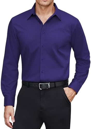 J.VER Dress Shirts for Men Long Sleeve Formal Shirt Slim Fit Cotton Stretch  Casual Button Down Shirts Stain Shield Dark Purple Large, Dark Purple, L  price in UAE | Amazon UAE |