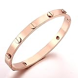 Caperci Stainless Steel Rose Gold-Tone Raised Screw Head Bangle Bracelet for Women