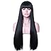 Rosa Star Long Straight Hair Wigs with Flat Bangs Natural Black Synthetic Wig Cosplay Daily Wigs for Women 26 Inches(1#)