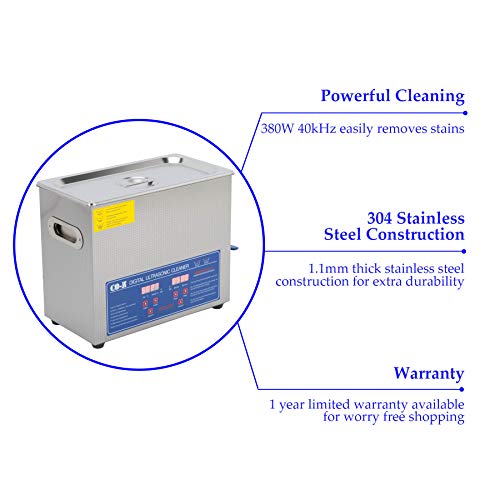 6L Ultrasonic Cleaner with Digital Timer & Heater, Professional Ultrasound Jewelry Cleaning Machine for Parts Denture Ring Watch - Thumbnail 3