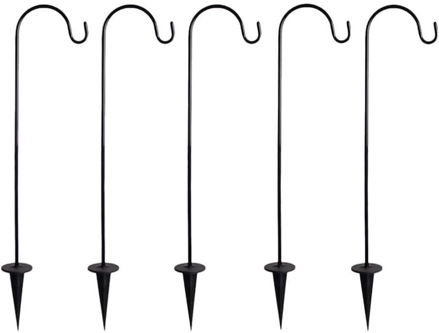 Outdoor Shepherd's Hooks - Cabilock Metal Clothes Rack Heavy Duty 5pcs Shepherds Hook for Hanging Solar Lights Bird Feeders Mason Jars Flower Basket Lights Lanterns Garden Stakes and Wedding Decor Metal Hangers Heavy Duty