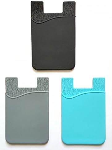 Stick-On Cell Phone Wallet by EZkeep Withjenny for Credit Card &amp; ID - Strong 3M Adhesive - Works with Iphone, Android &amp; Most Smartphones | 3 Pc Pack (bk/gr/bl)