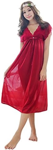 Lolidolls QM2060 Women's Empire Lace Trim Nightgown Strap Sleepwear Slip Wine