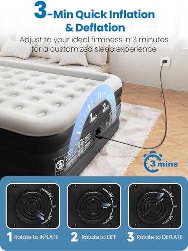 CHERIMOR Queen Air Mattress with Built-in Pump, 18" Raised Comfort, 48Hr Leak-Proof Test, Upgraded Honeycomb Pillar Design, Supports 800 lbs, 3-Min Inflation-Inflatable Bed for Home Guests & Camping
