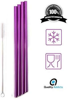 FOOD GRADE Reusable Aluminium Metal Straws - (x4) Safe, Eco-Friendly & Coloured + Cleaner Brush - FIT BEAST / YETI & Any 20oz 30oz Tumbler - BRITISH Company - FREE 'Green Smoothies Recipes' eBook With Every Order!