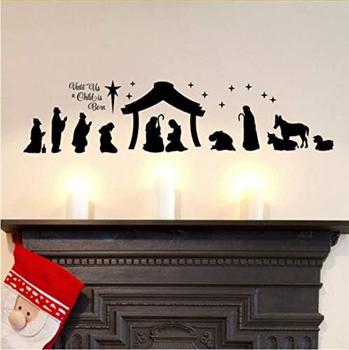 Lvabc Christmas Nativity Scene Wall Stickers Unto Us A Child is Born Nativity Vinyl Wall Decal - Christian Decor Mural 40X160Cm