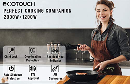Electric Cooktop, ECOTOUCH 12" Radiant Electric Cooktop Built-in Electric Stove, 240V Electric Stove 2 Burners, Kid Safety Lock, 9 Heating Level