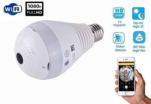 Light Bulb with Camera,VRCAM 1080P 360Â°Wide Angle Fisheye Panoramic WiFi Security Bulb Camera IP Camera with V380 APP for Remote View and LED Lighting Control