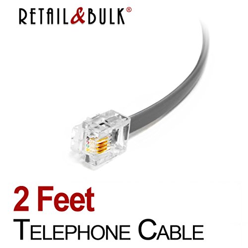 image for RetailAndBulk 2 Feet Premium Quality Telephone Cable, RJ11 Male to Mal
