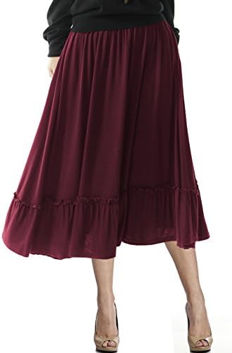 TRENDY UNITED Women's Bohemian Style High Waist Shirring Ruffle Pocket Skirt (S0055-BGD, M)