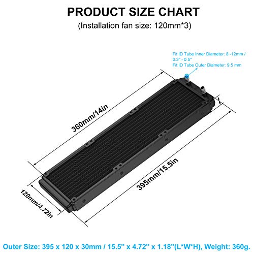 DIYhz Water Cooling Computer Radiator, 12 Pipe Aluminum Heat Exchanger