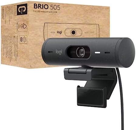 Logitech Brio 505 Full HD Webcam with auto Light Correction, auto-framing, Show Mode, Dual Noise Reduction mics, Privacy Shutter - Works with Microsoft Teams, Google Meet, Zoom, TAA Compliant